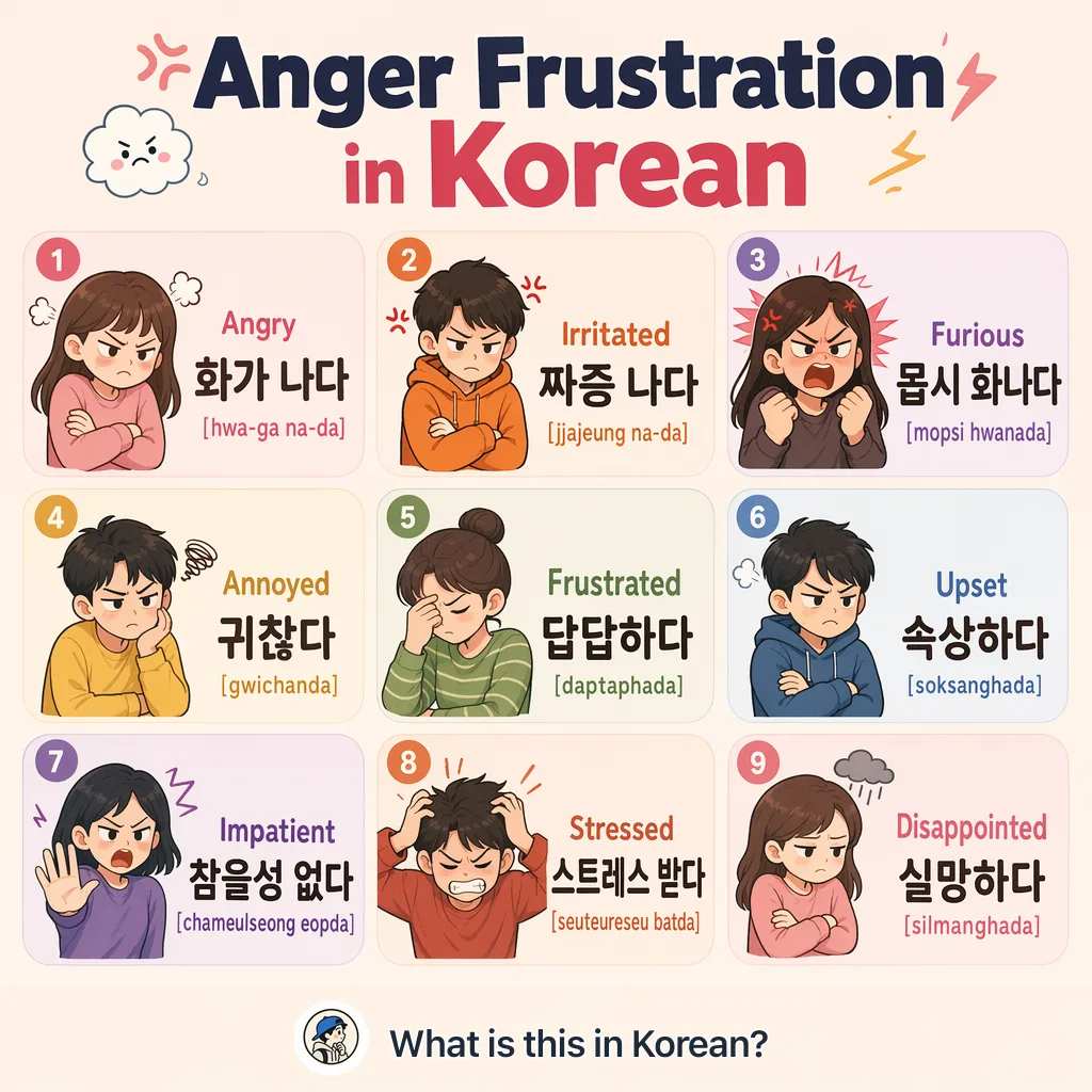Anger Frustration in Korean — Korean vocab chart