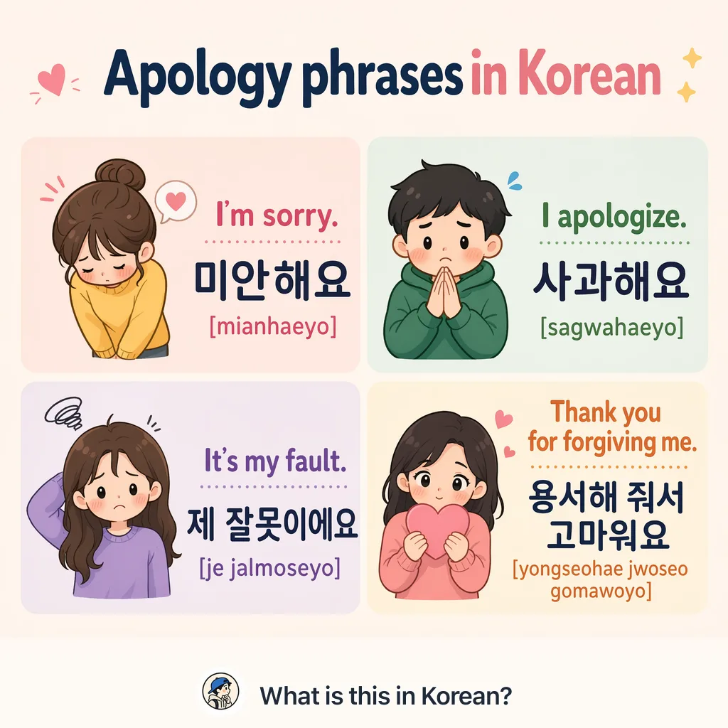 Apology phrases in Korean — Korean vocab chart