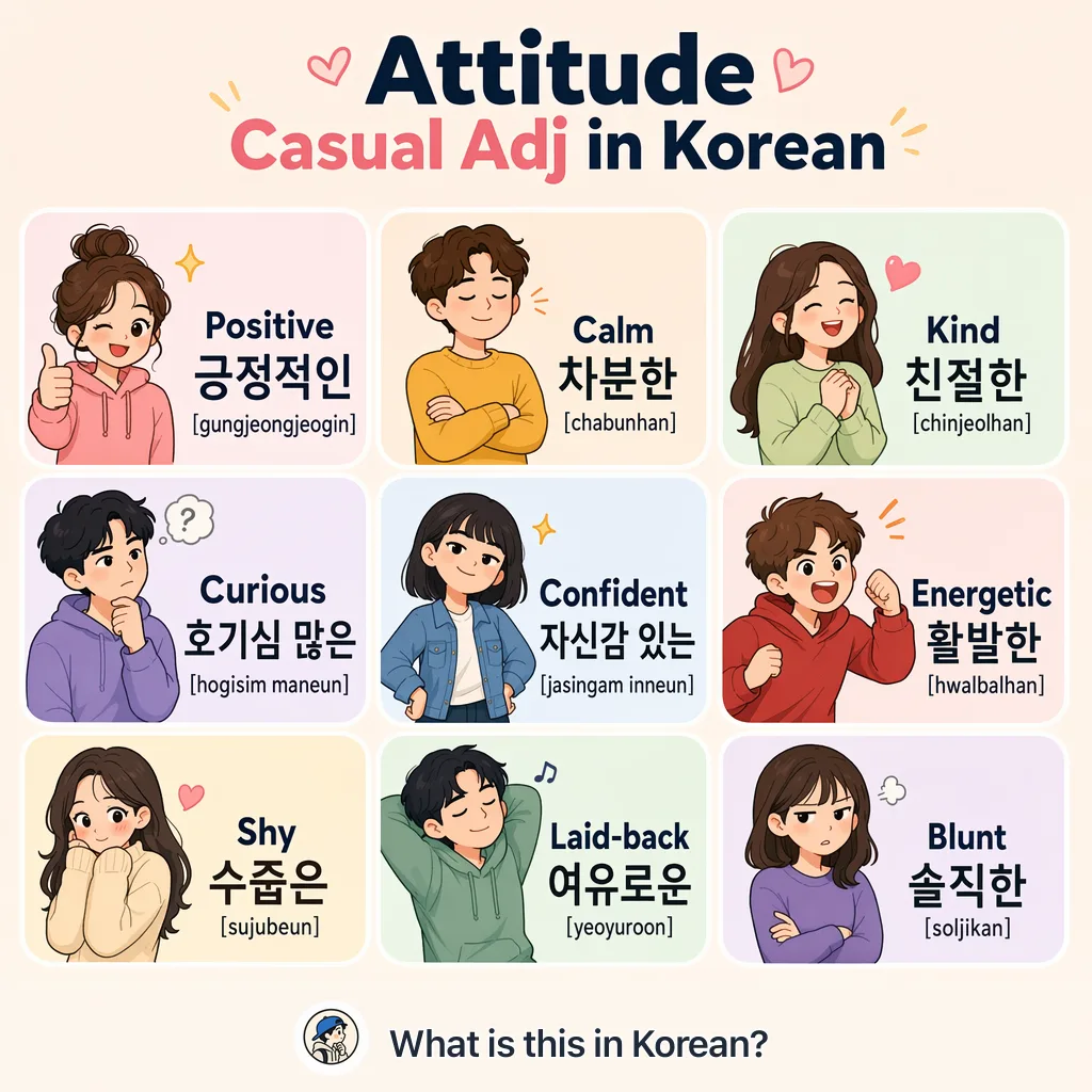 Attitude Casual Adj in Korean — Korean vocab chart