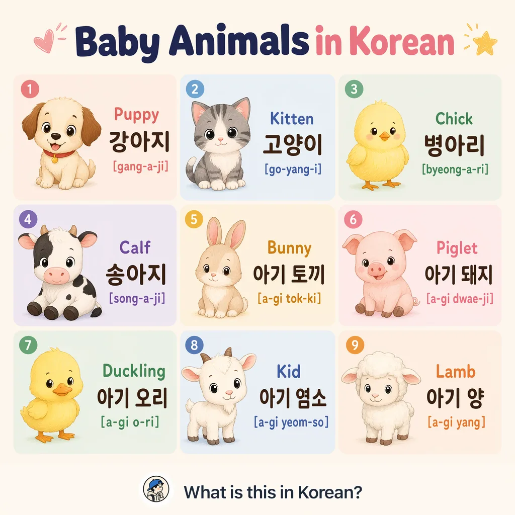 Baby Animals in Korean — Korean vocab chart