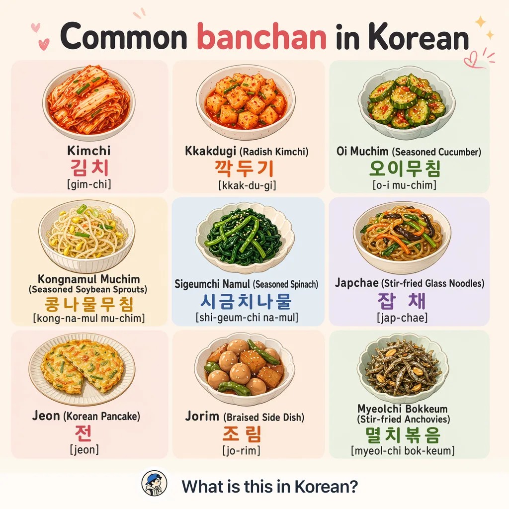Common banchan in Korean — Korean vocab chart