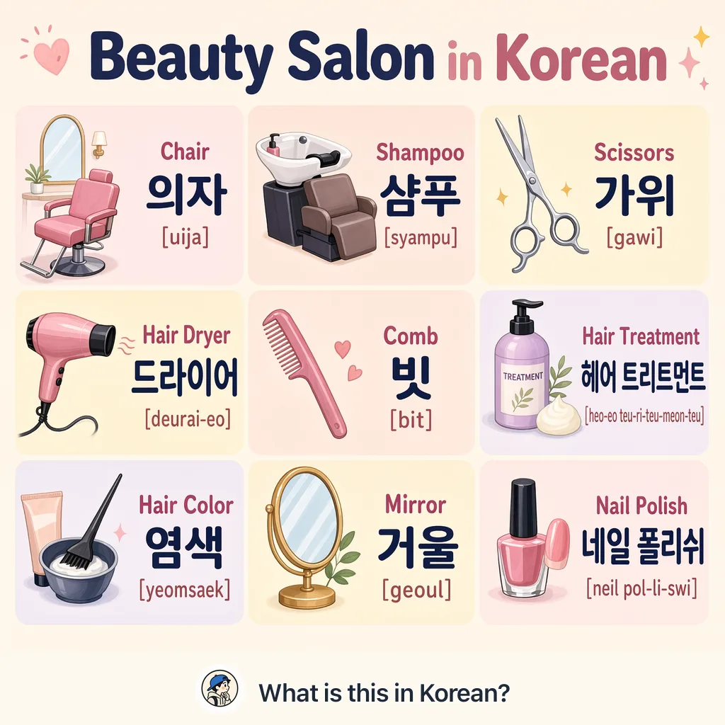 Beauty Salon in Korean — Korean vocab chart