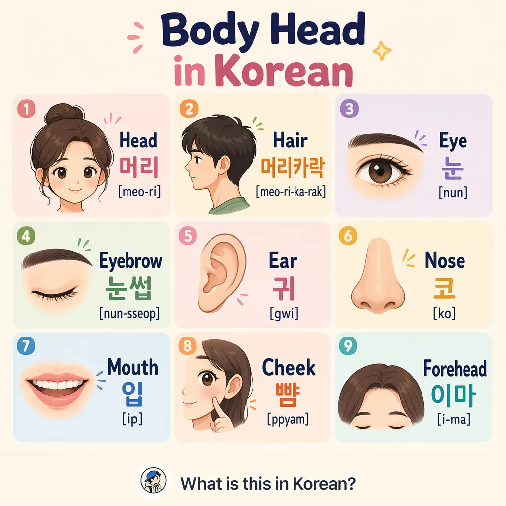 Body Head in Korean — Korean vocab chart