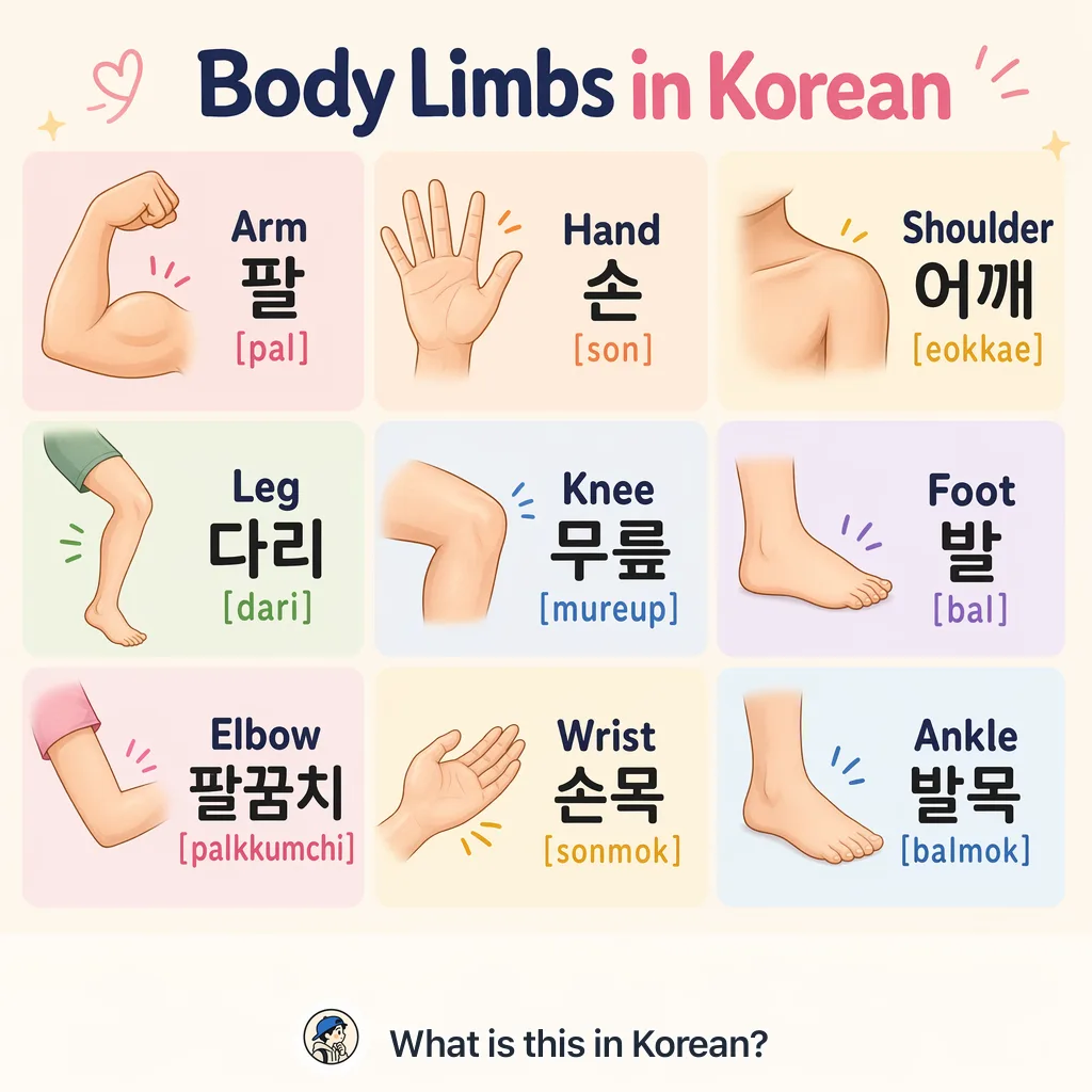 Body Limbs in Korean — Korean vocab chart