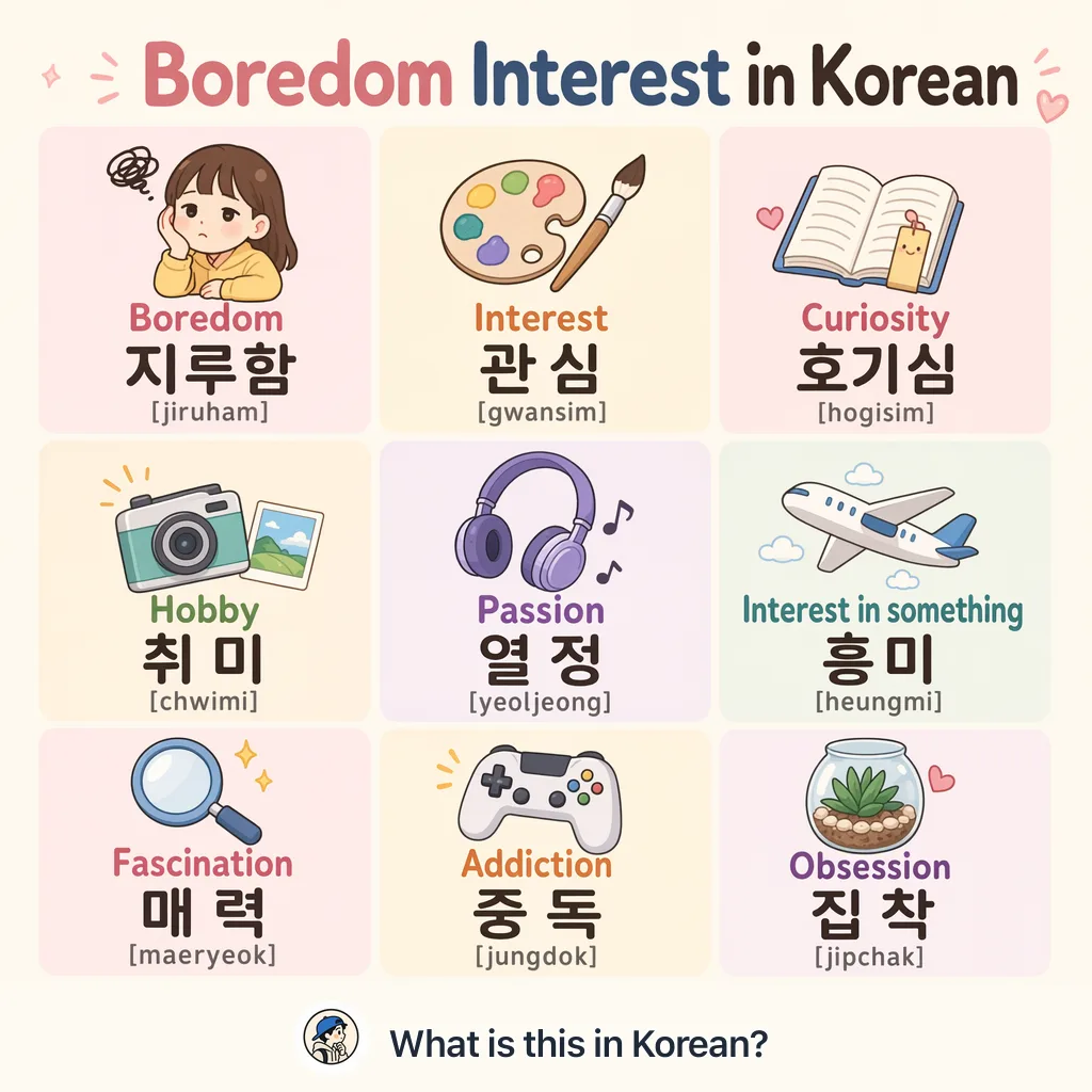 Boredom Interest in Korean — Korean vocab chart