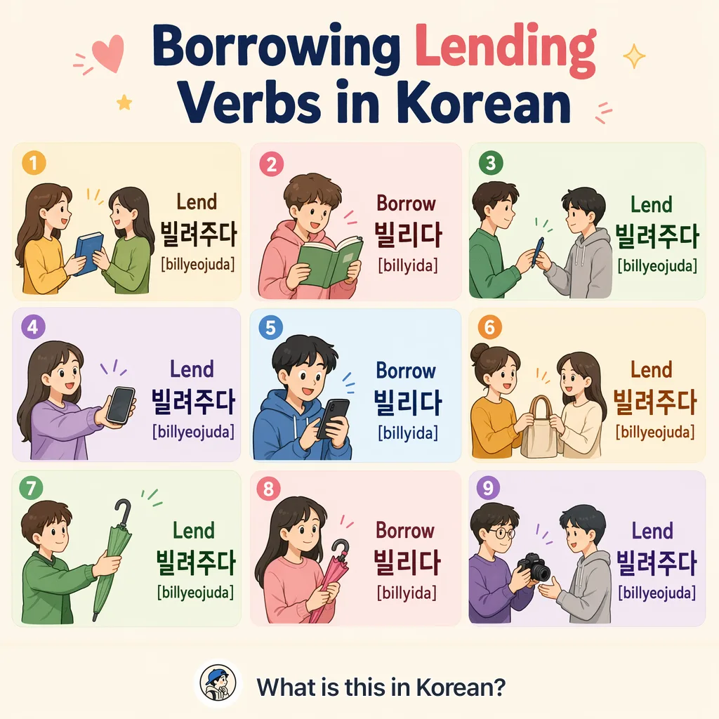 Borrowing Lending Verbs in Korean — Korean vocab chart