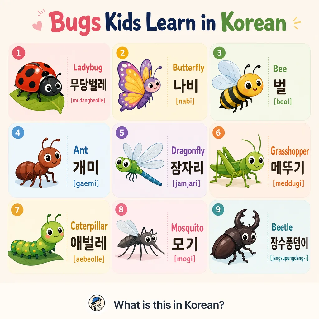 Bugs Kids Learn in Korean — Korean vocab chart