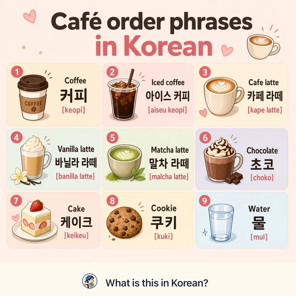 Café order phrases in Korean — Korean vocab chart