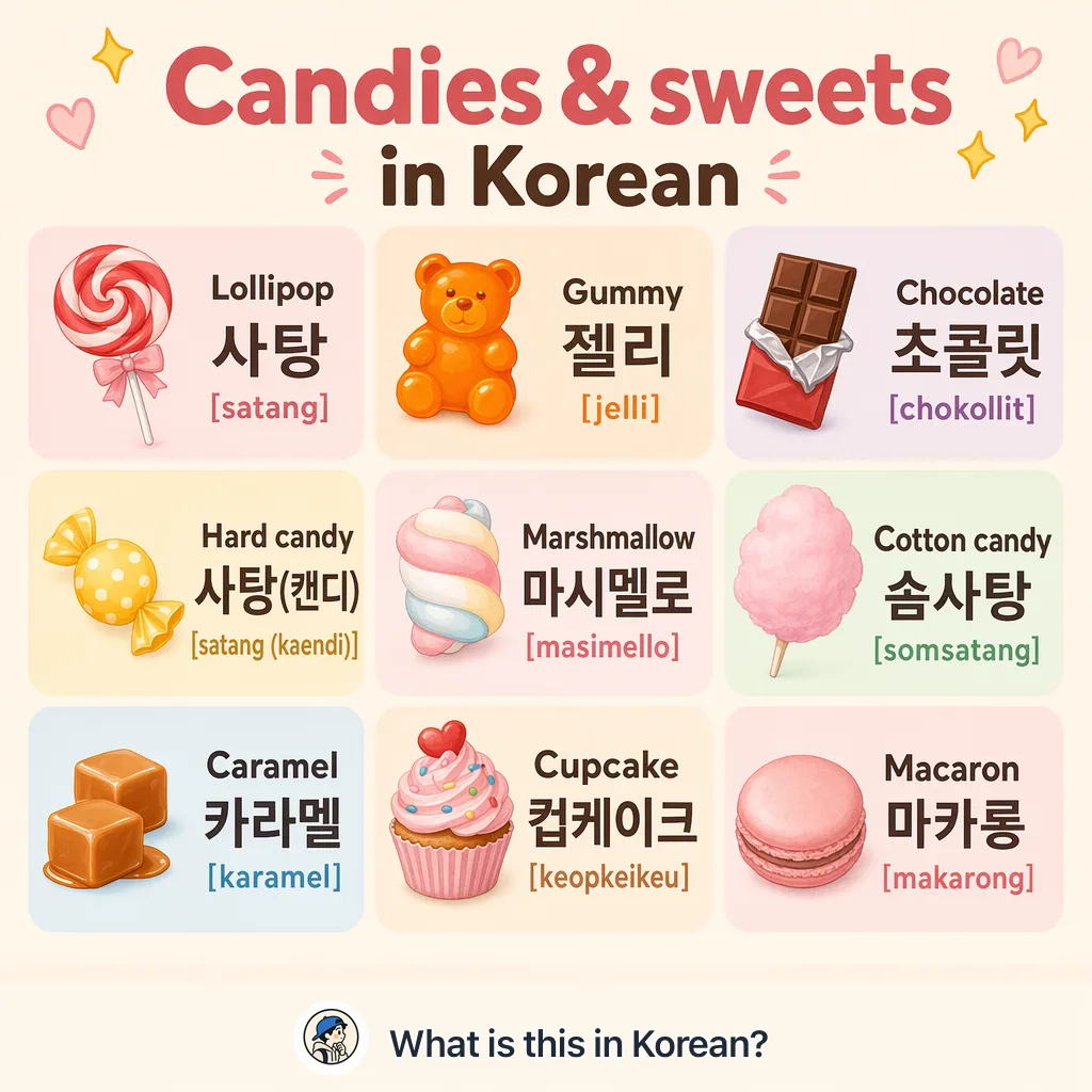 Candies & sweets in Korean — Korean vocab chart