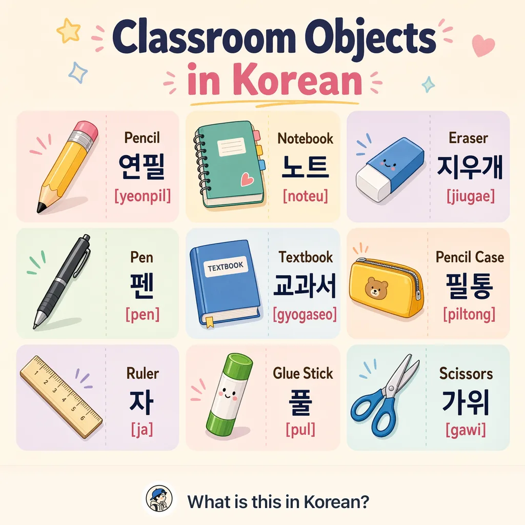 Classroom Objects in Korean — Korean vocab chart