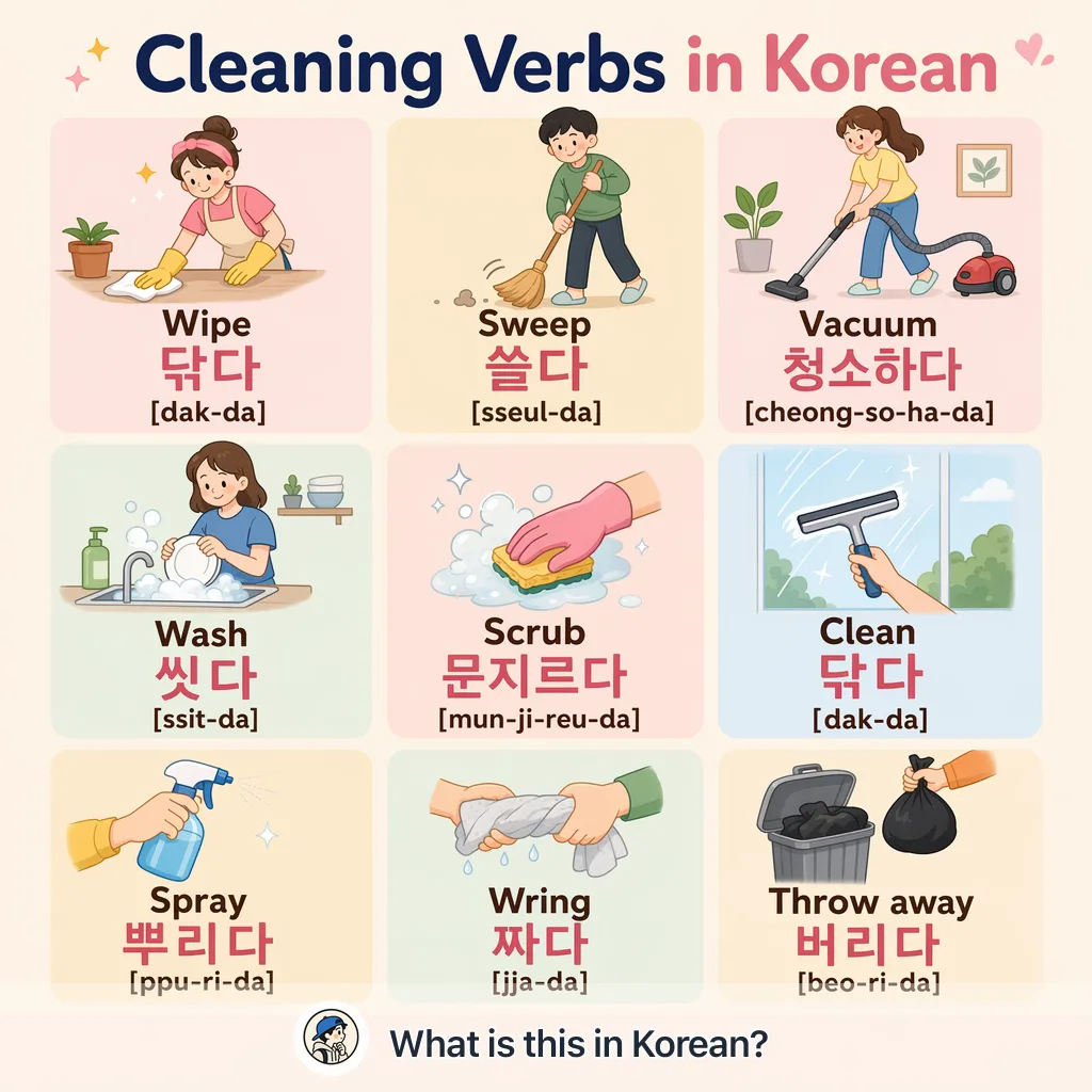 Cleaning Verbs in Korean — Korean vocab chart