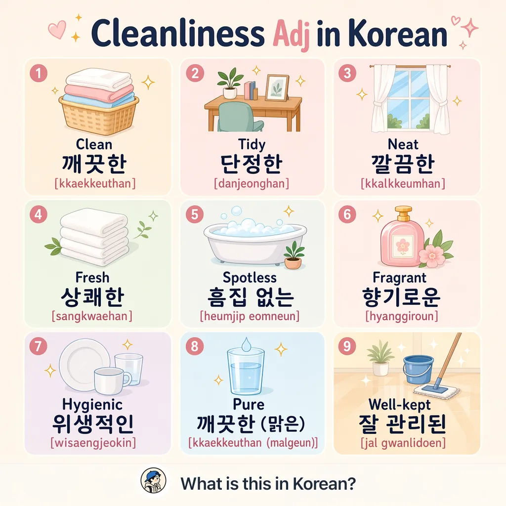 Cleanliness Adj in Korean — Korean vocab chart