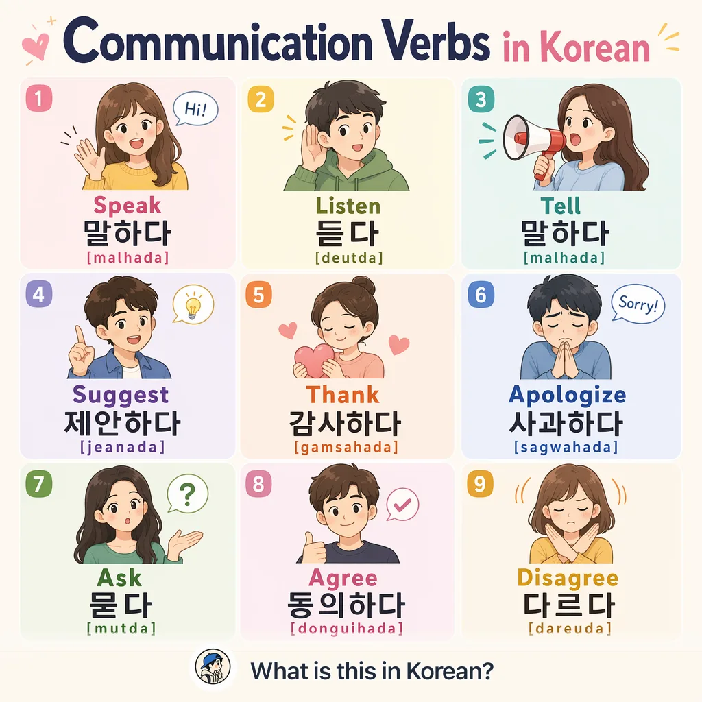 Communication Verbs in Korean — Korean vocab chart
