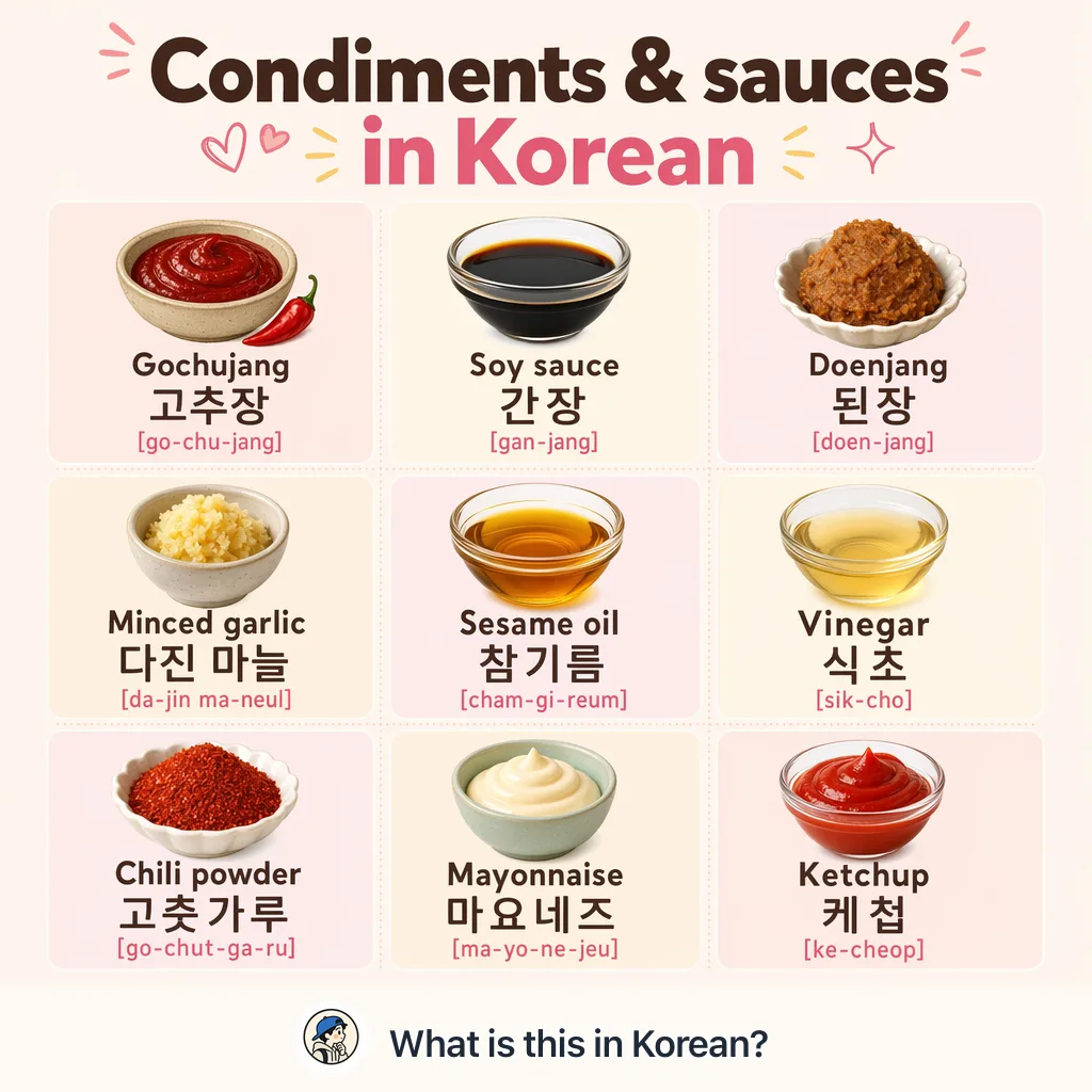 Condiments & sauces in Korean — Korean vocab chart