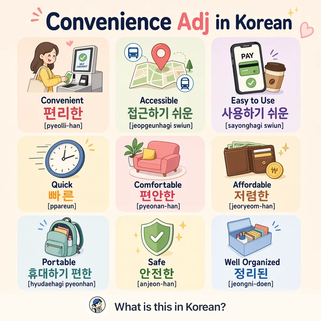 Convenience Adj in Korean — Korean vocab chart