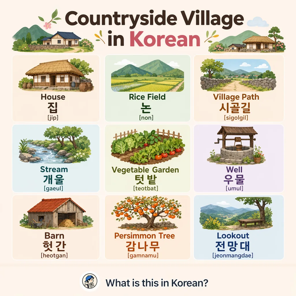 Countryside Village in Korean — Korean vocab chart