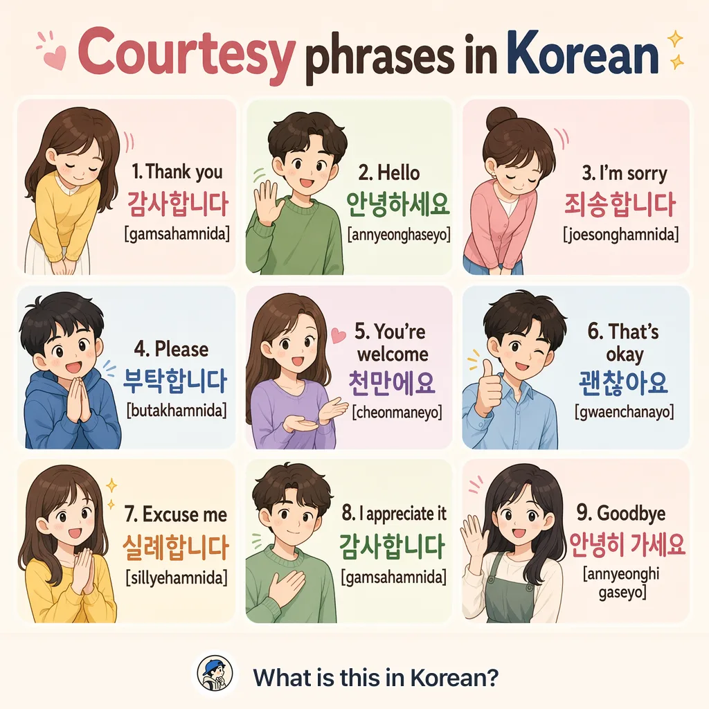 Courtesy phrases in Korean — Korean vocab chart