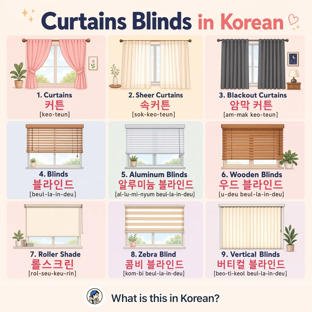 Curtains Blinds in Korean — Korean vocab chart