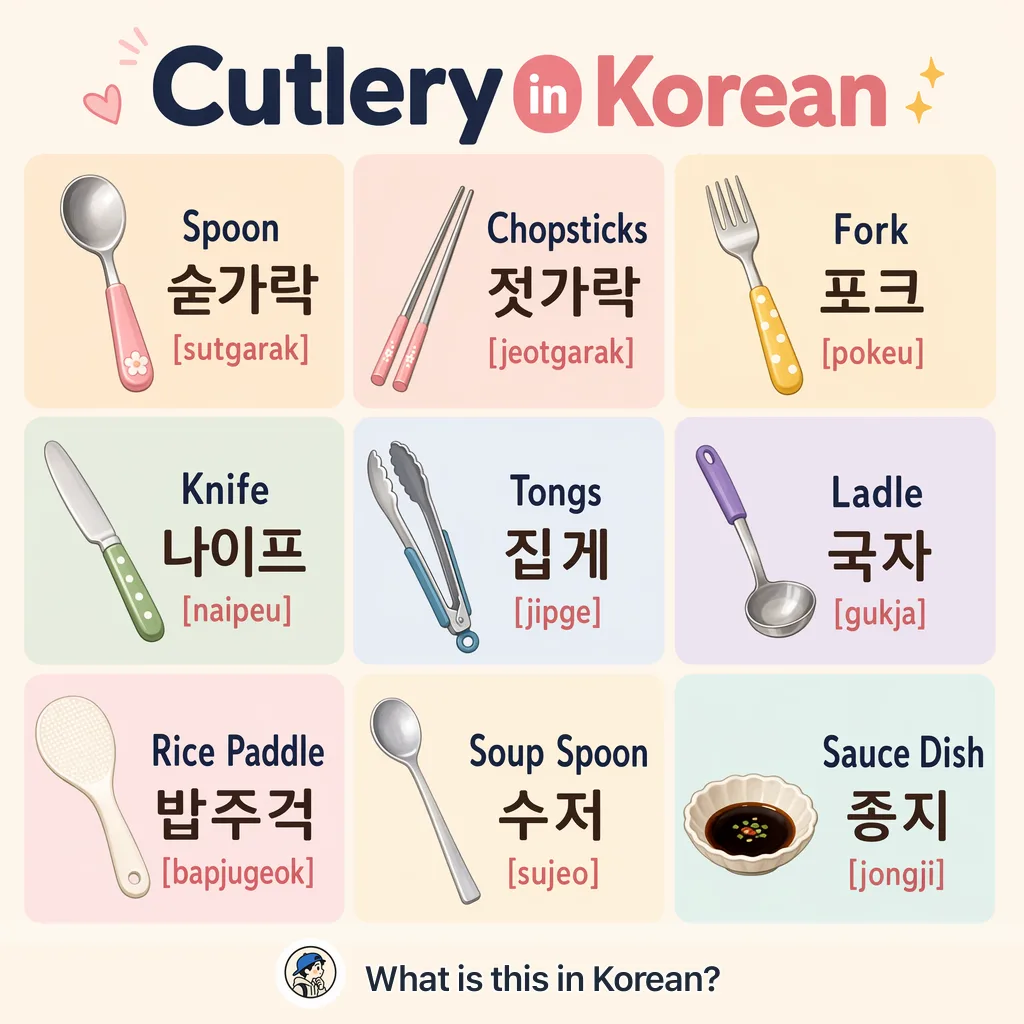 Cutlery in Korean — Korean vocab chart