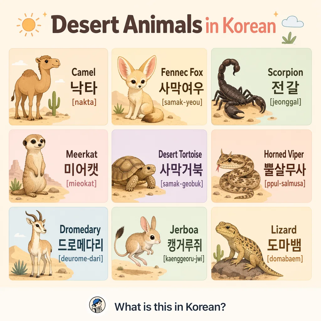 Desert Animals in Korean — Korean vocab chart