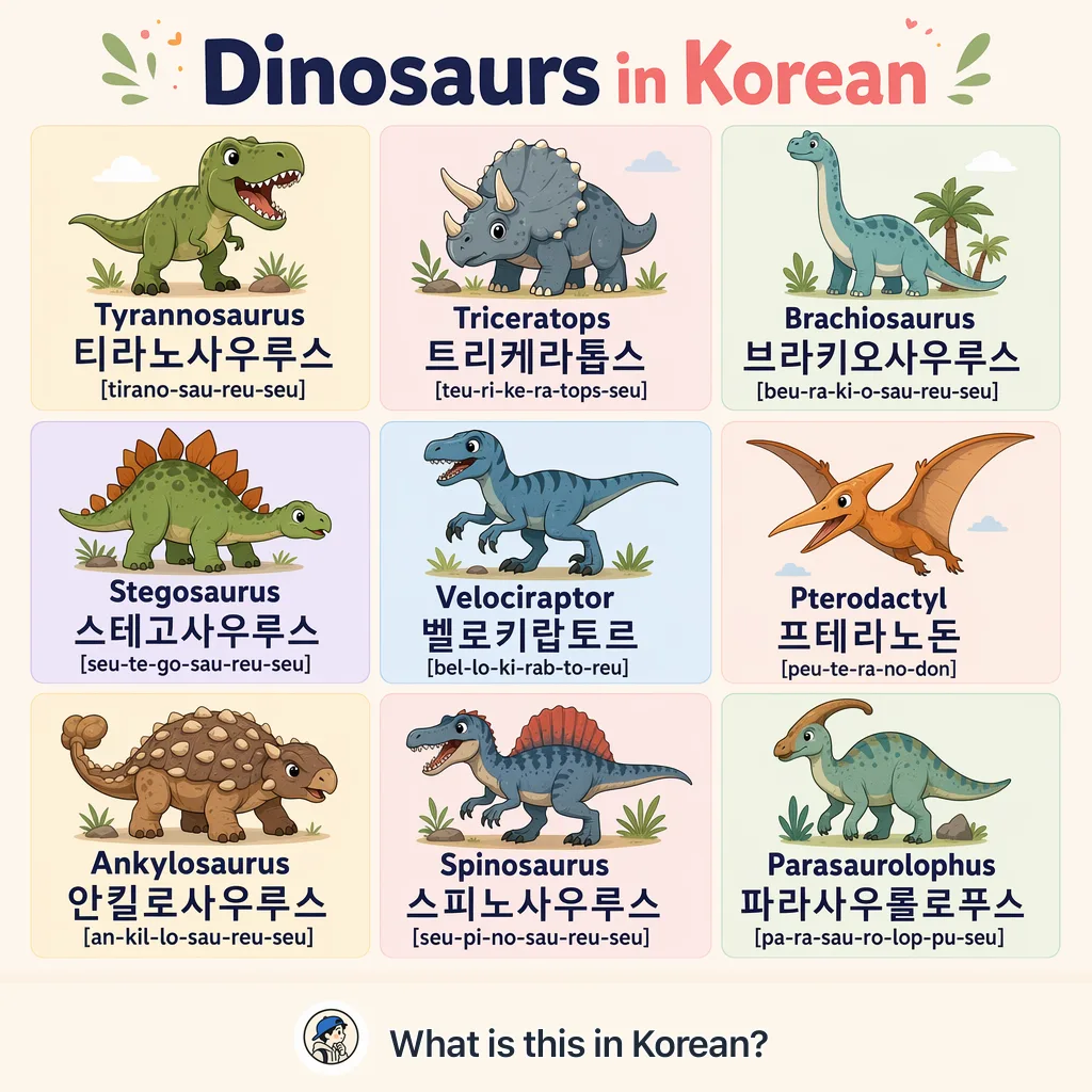 Dinosaurs in Korean — Korean vocab chart
