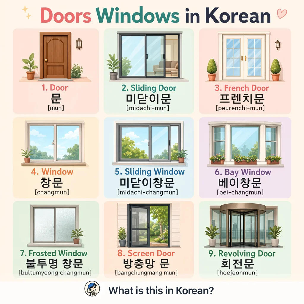 Doors Windows in Korean — Korean vocab chart