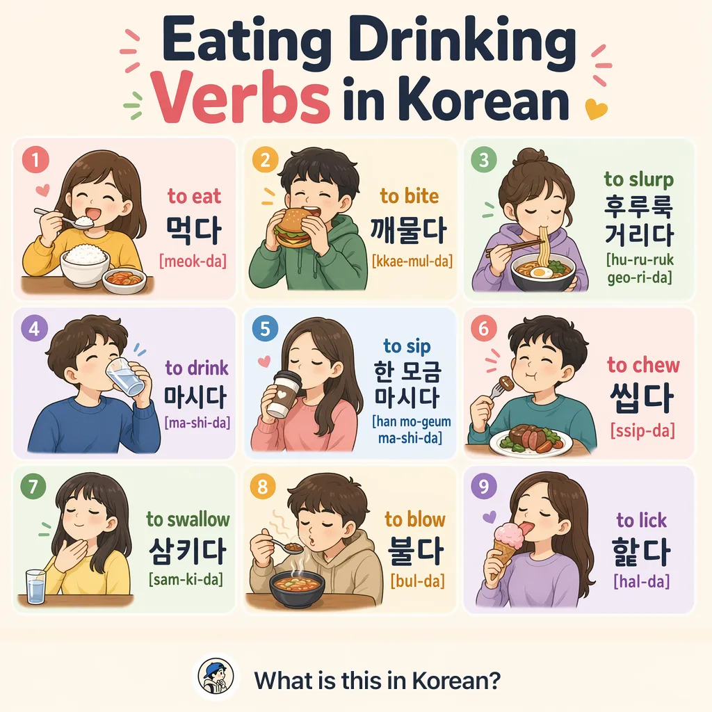 Eating Drinking Verbs in Korean — Korean vocab chart