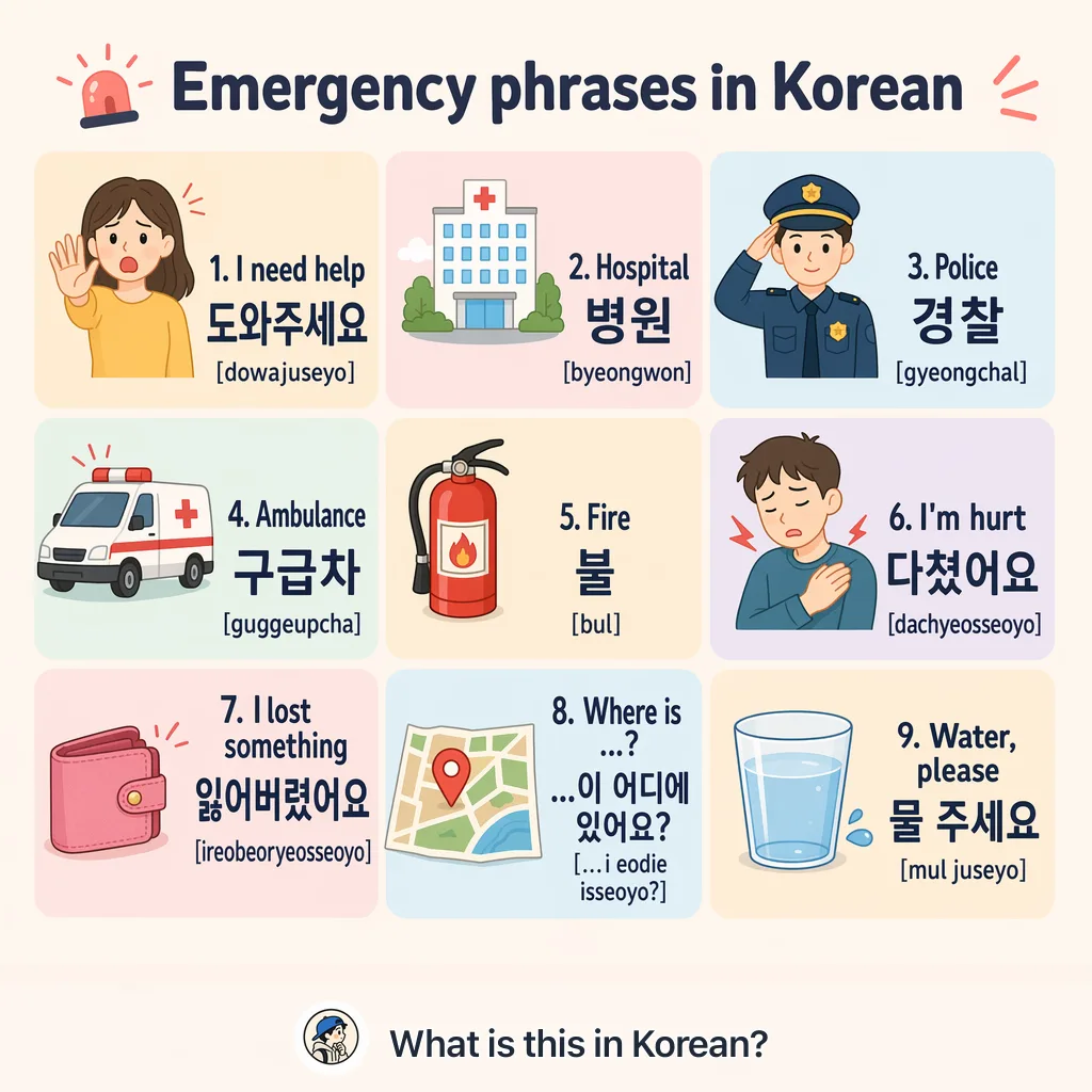 Emergency phrases in Korean — Korean vocab chart