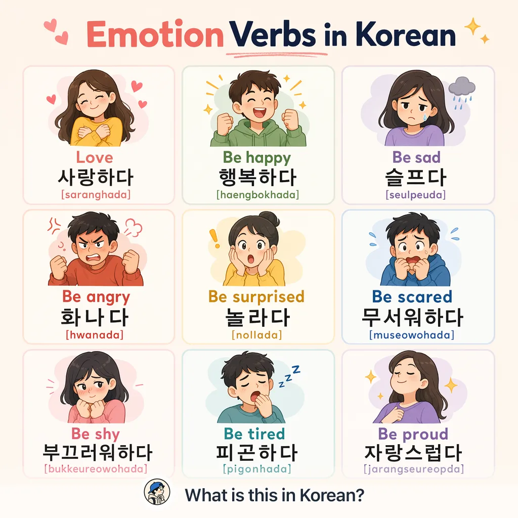 Emotion Verbs in Korean — Korean vocab chart