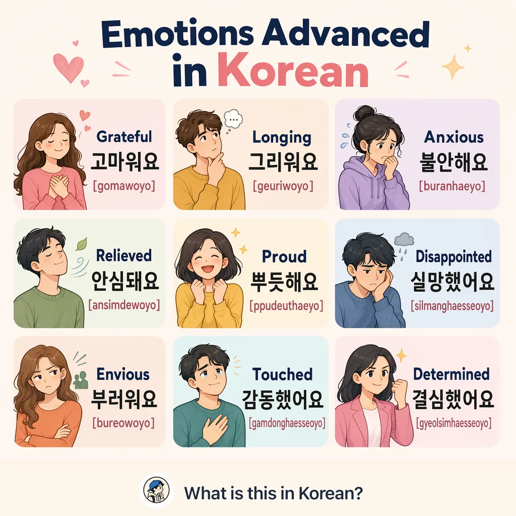 Emotions Advanced in Korean — Korean vocab chart