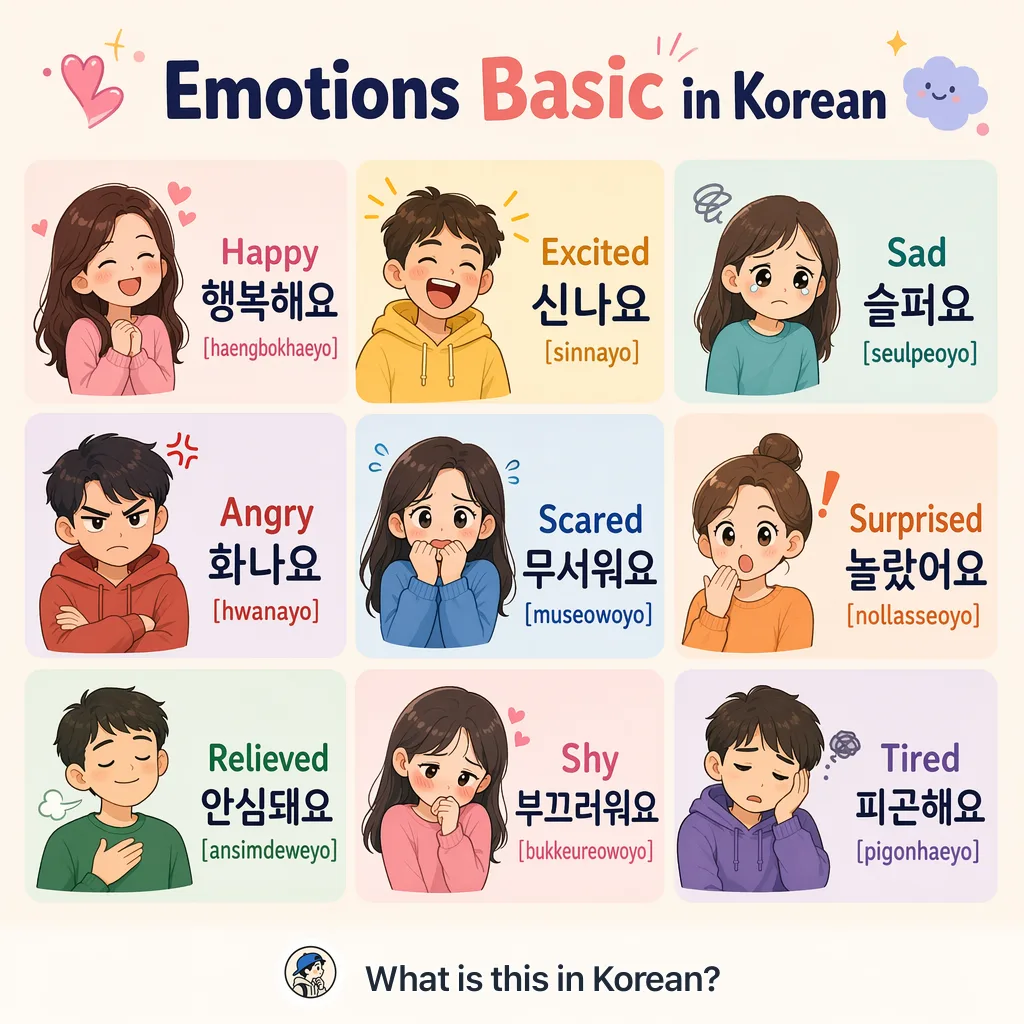 Emotions Basic in Korean — Korean vocab chart