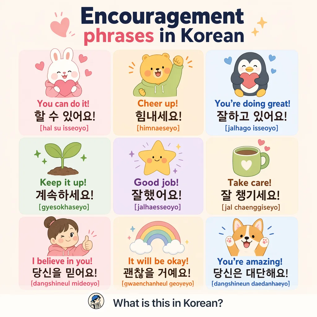 Encouragement phrases in Korean — Korean vocab chart