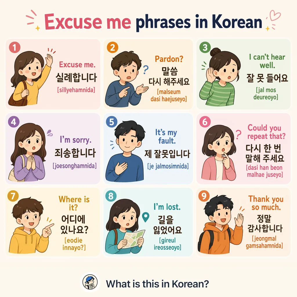 Excuse me phrases in Korean — Korean vocab chart