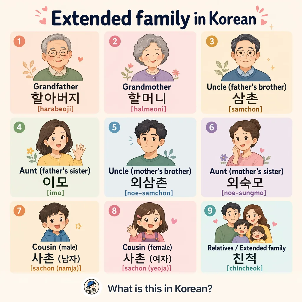 Extended family in Korean — Korean vocab chart