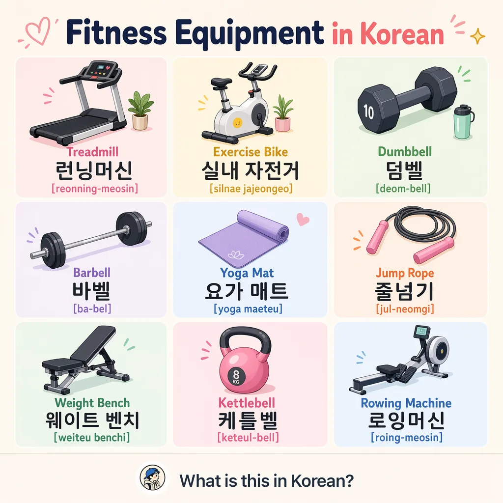 Fitness Equipment in Korean — Korean vocab chart