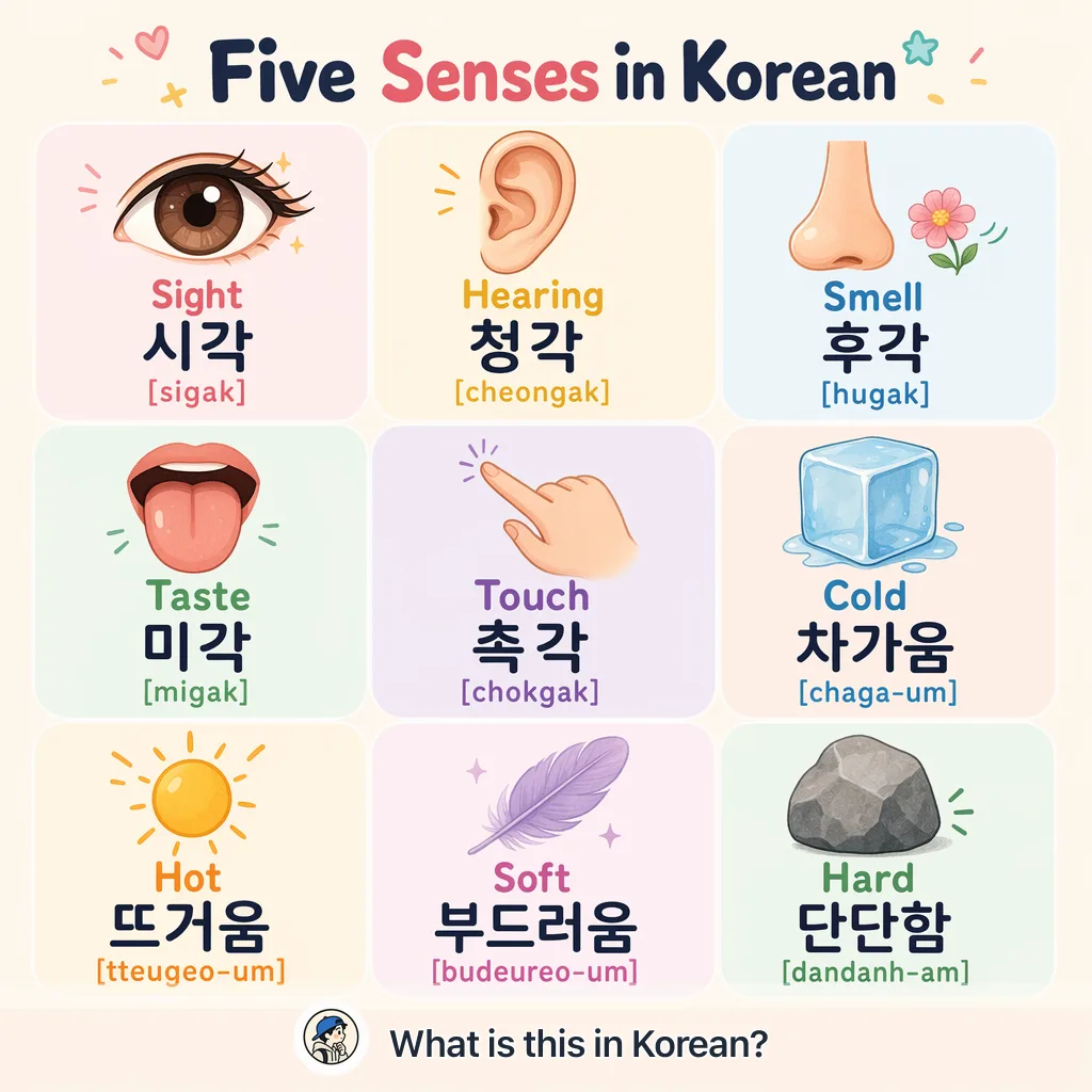 Five Senses in Korean — Korean vocab chart