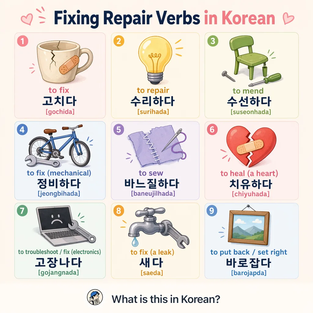 Fixing Repair Verbs in Korean — Korean vocab chart