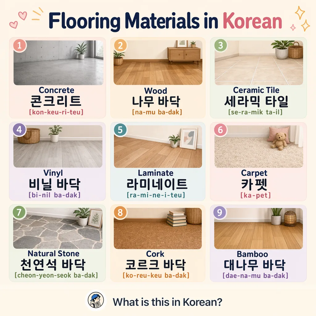 Flooring Materials in Korean — Korean vocab chart