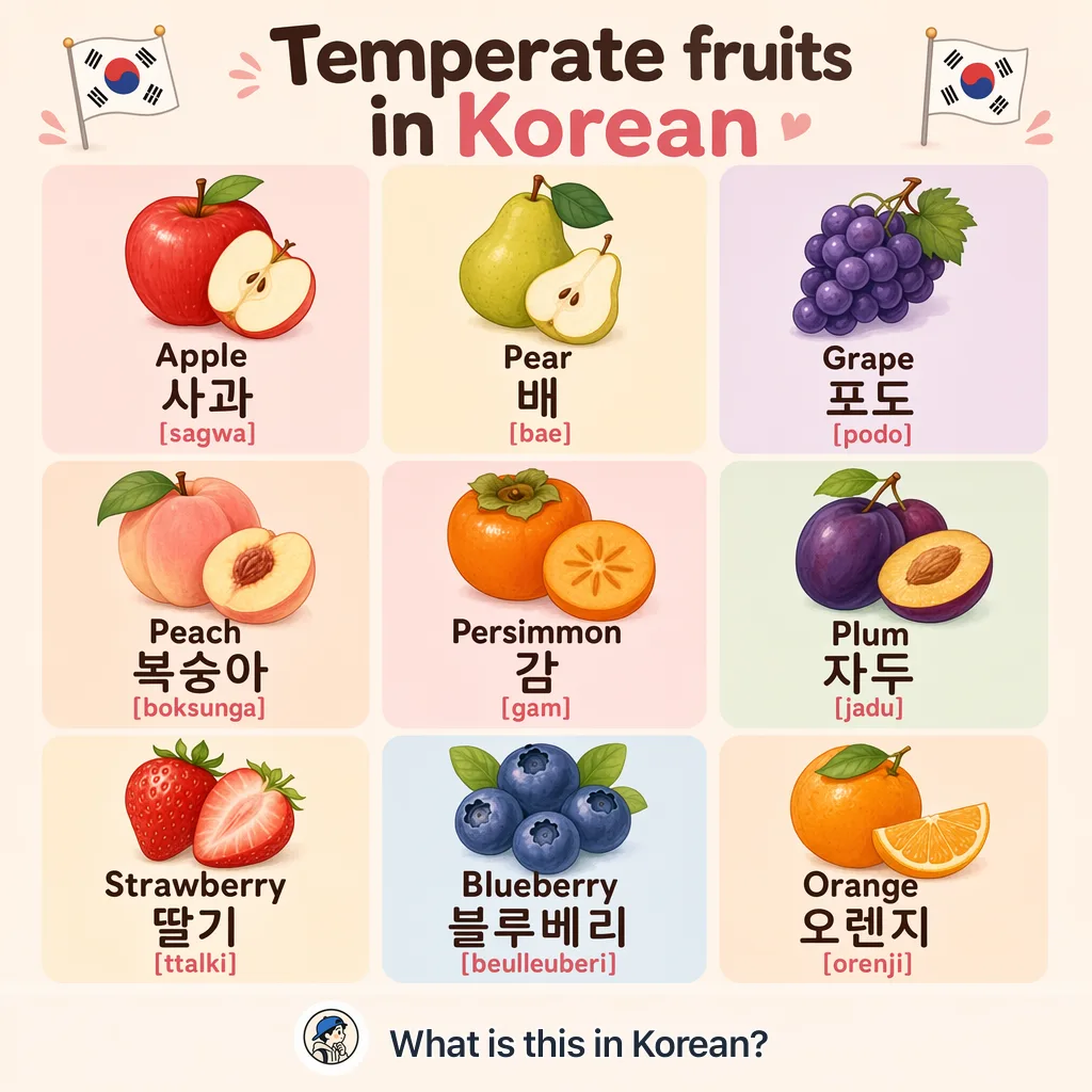 Temperate fruits in Korean — Korean vocab chart