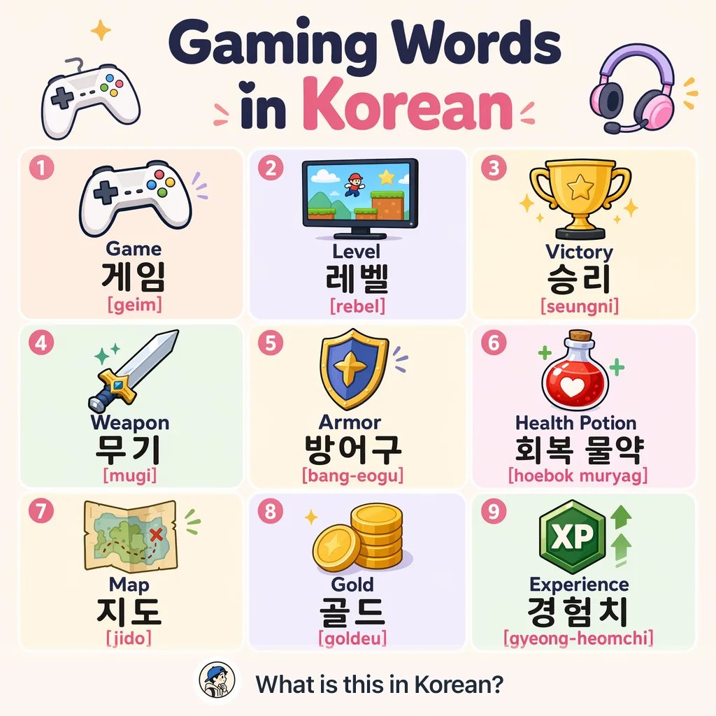 Gaming Words in Korean — Korean vocab chart