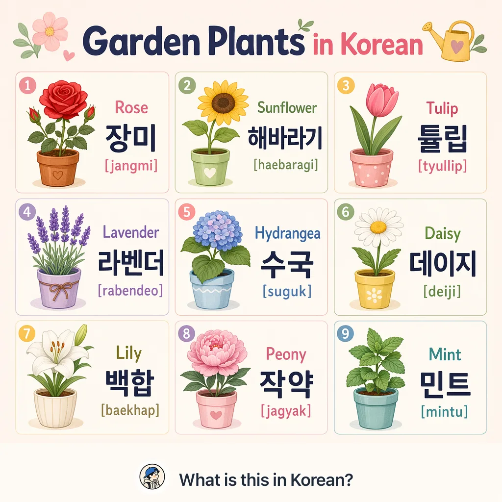 Garden Plants in Korean — Korean vocab chart