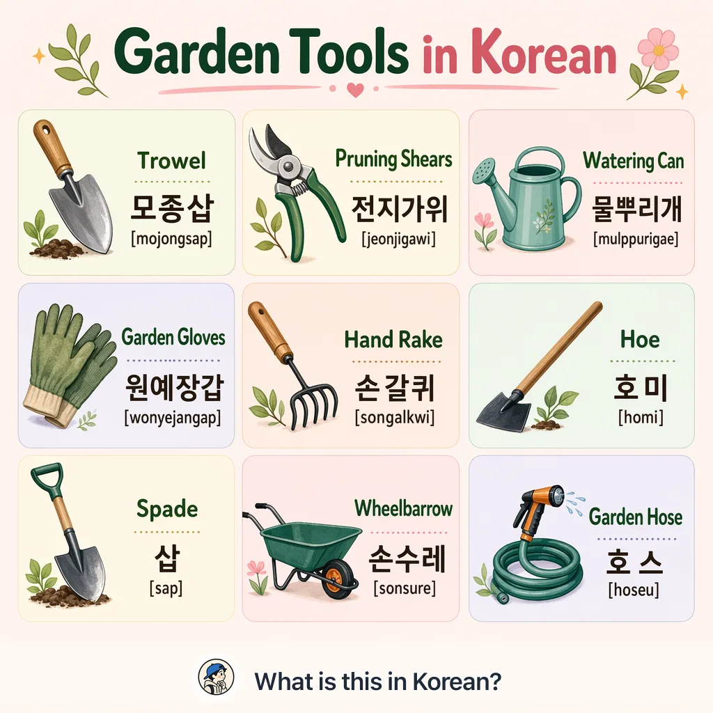 Garden Tools in Korean — Korean vocab chart