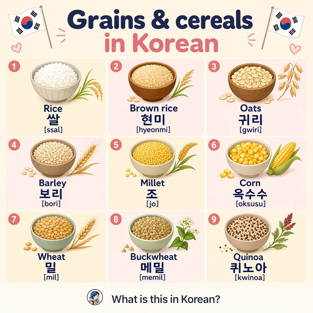 Grains & cereals in Korean — Korean vocab chart