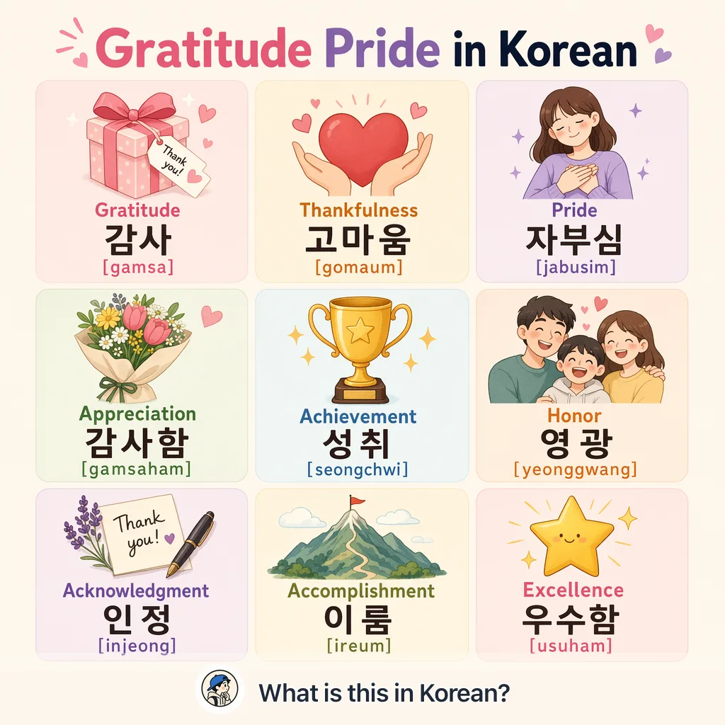 Gratitude Pride in Korean — Korean vocab chart