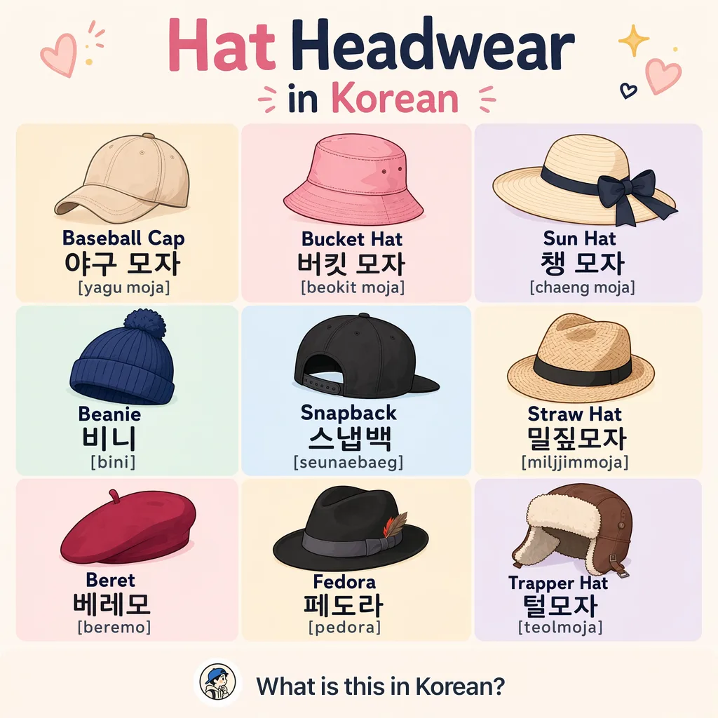 Hat Headwear in Korean — Korean vocab chart