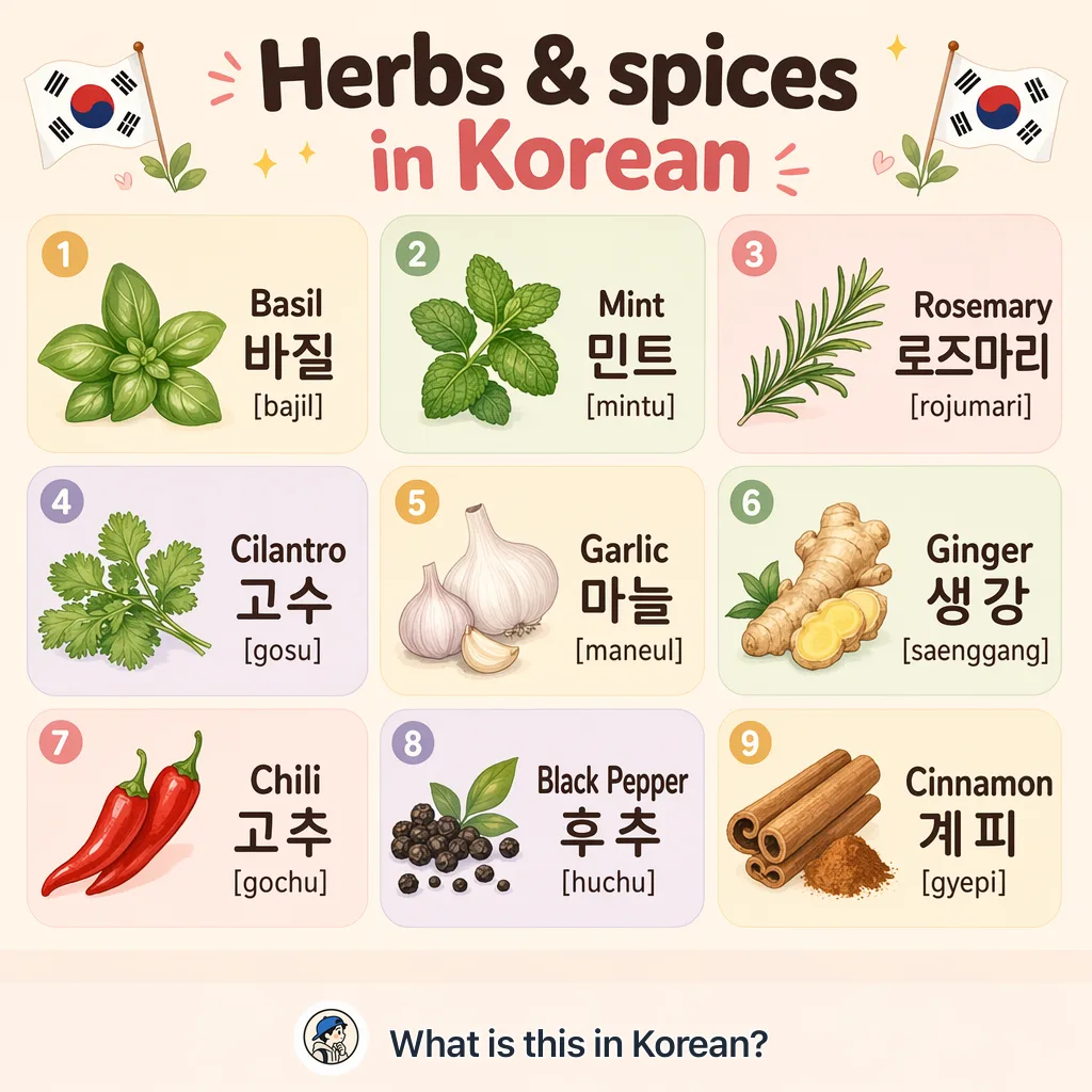 Herbs & spices in Korean — Korean vocab chart