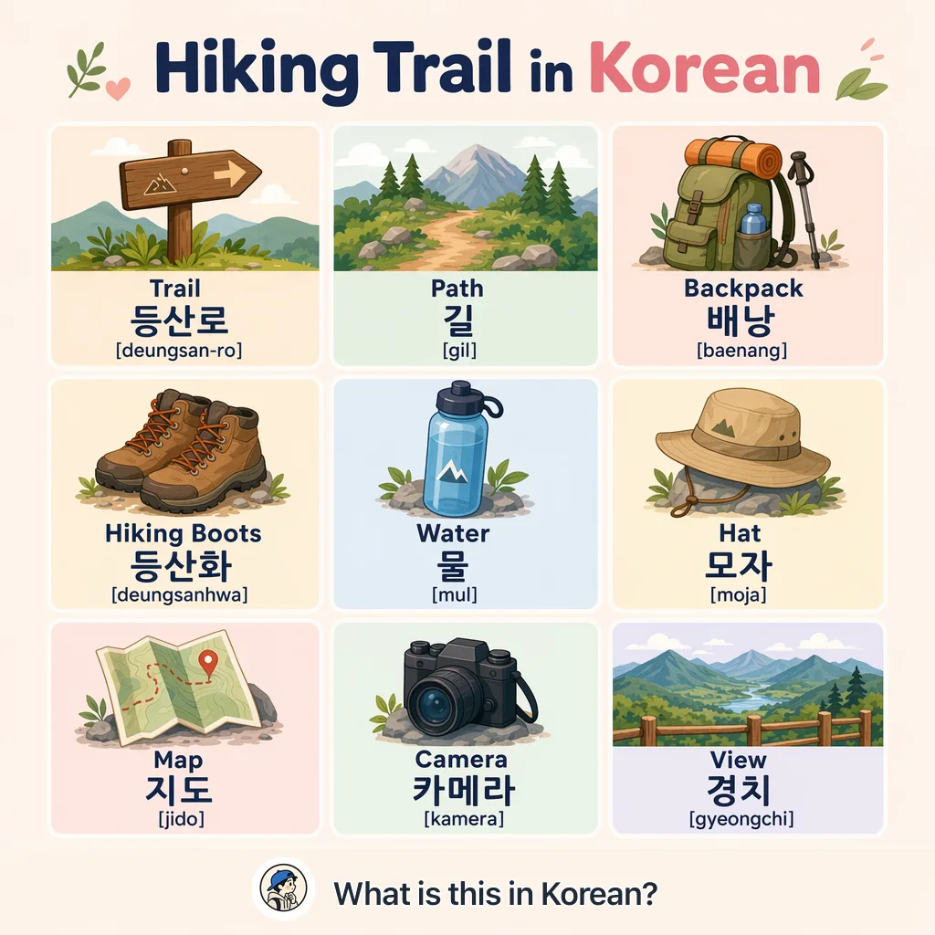 Hiking Trail in Korean — Korean vocab chart