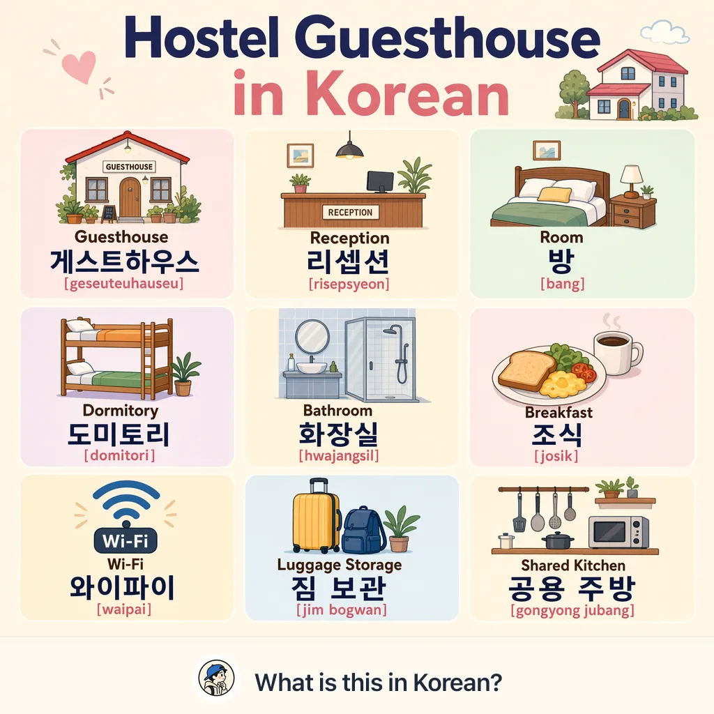 Hostel Guesthouse in Korean — Korean vocab chart