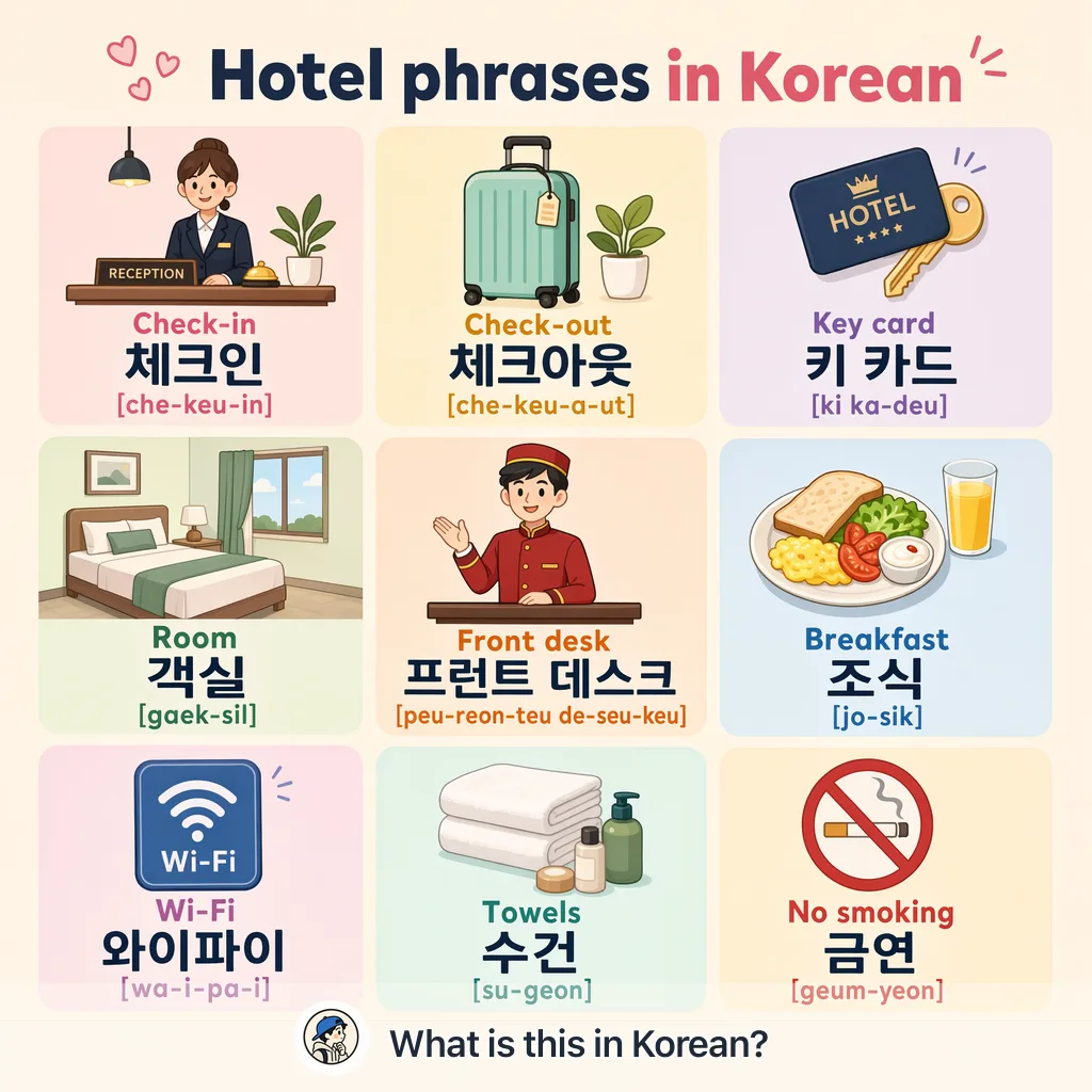 Hotel phrases in Korean — Korean vocab chart
