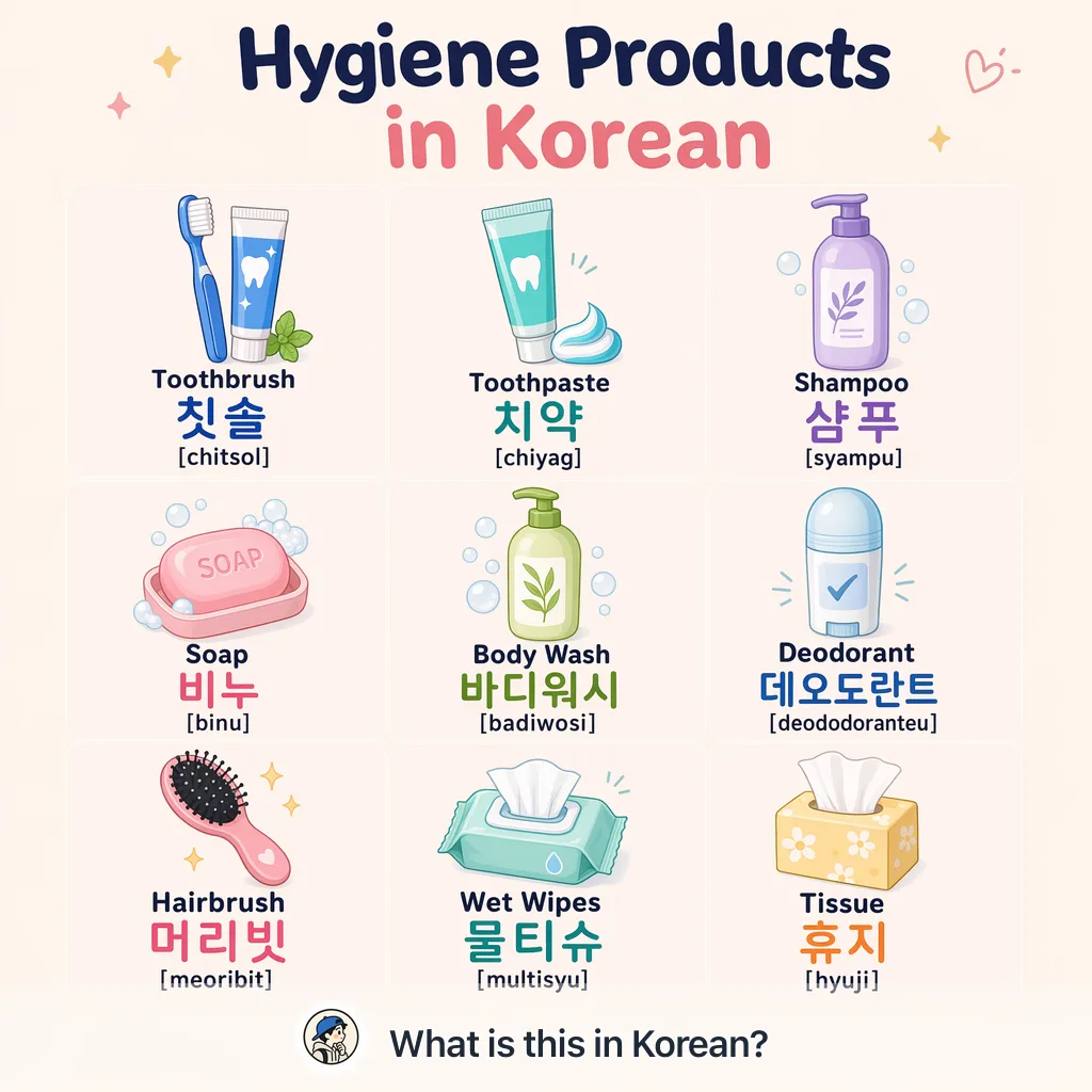Hygiene Products in Korean — Korean vocab chart